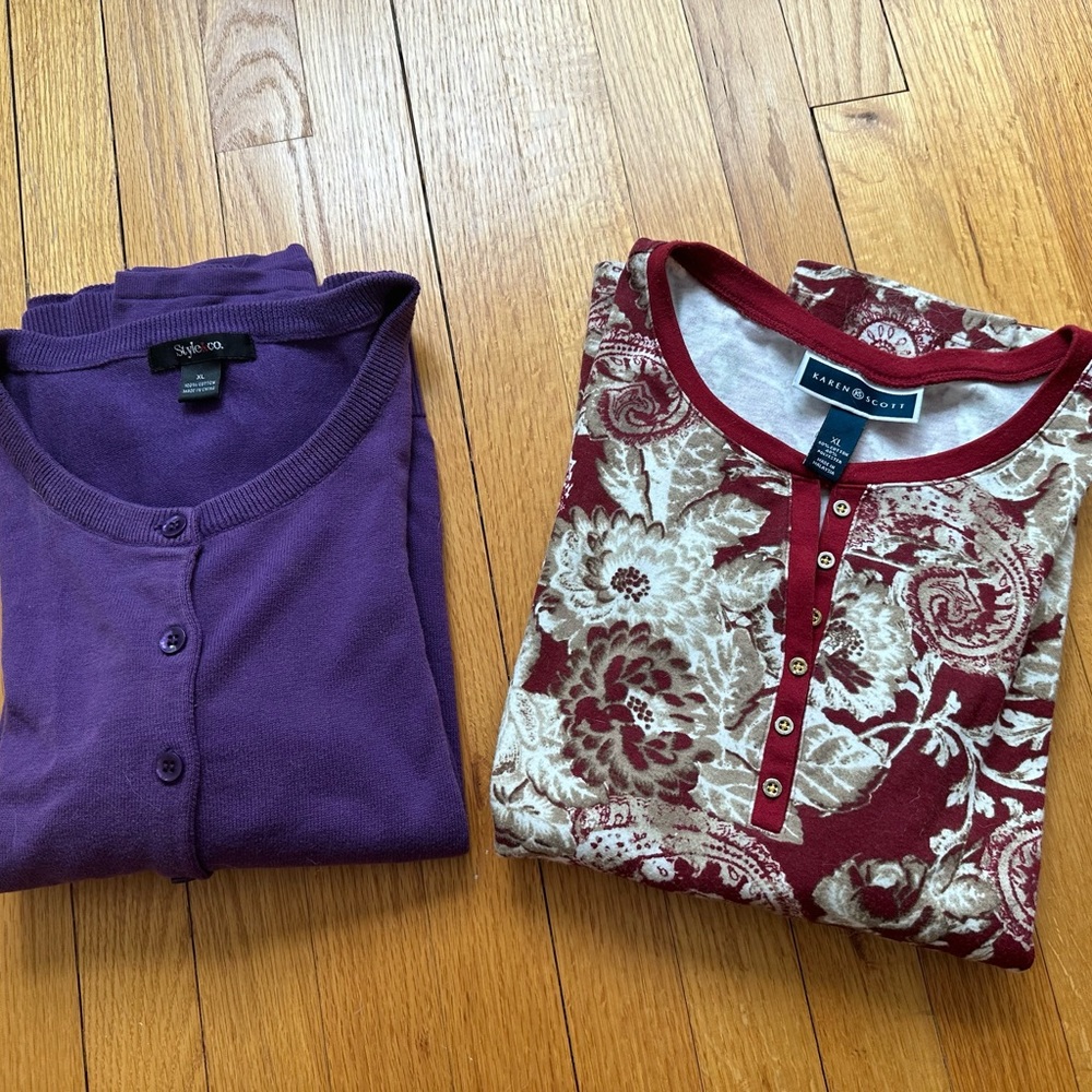 Lot Of 2 Items Style Co Purple Sweater Womens And Karen Scott Blouse Top Size XL